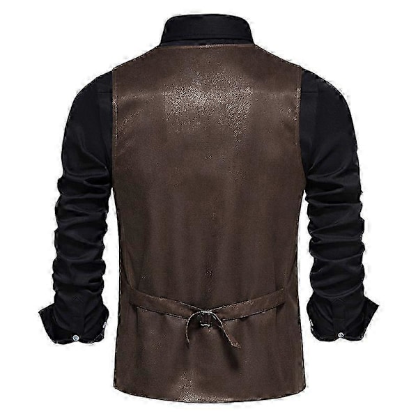 2025 Läder Västar för Män, Casual Väst i Westernstil, Lätt V-ringad Brown 2XL