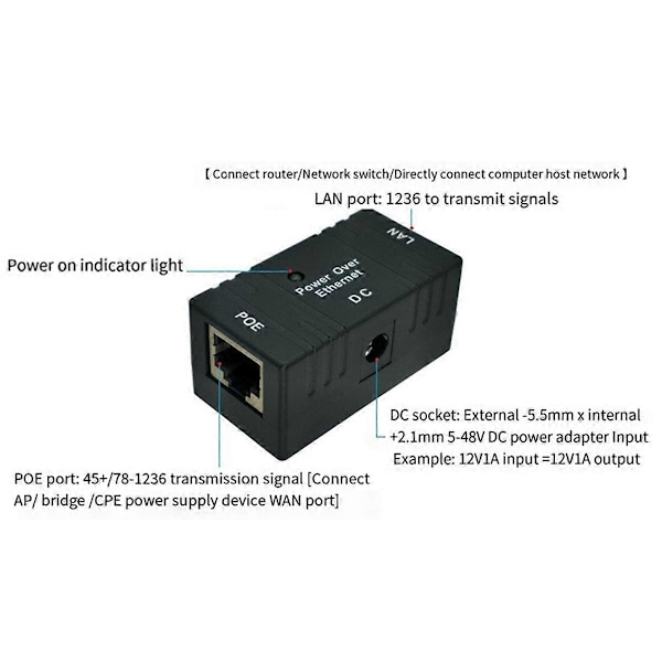 100 Mbps 5V 12V 24V 48V/1A för IP-kamera POE Adapter Modul - Vit
