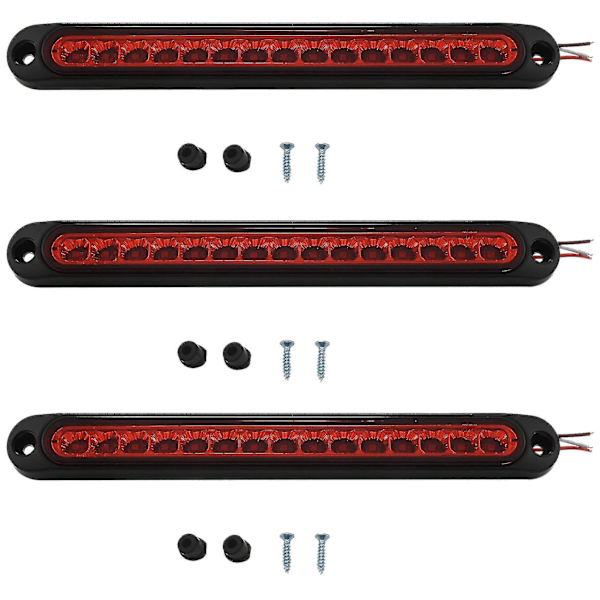 3x 10 Tum Förseglad Lastbil Husbil Släpvagn Ljusramp 15 Led Tredje Bromsljus Strip Röd