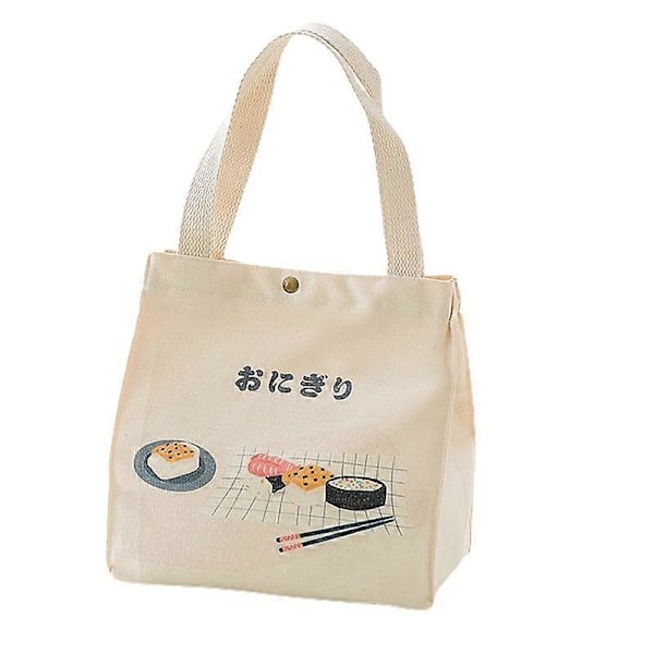 Portabel Lunchväska Bento Tote Bag i Japansk Stil av Tjock Canvas med Stor Kapacitet White A