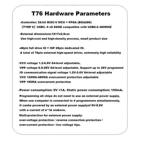 T76 USB3.0 -ohjelmointilaite tukee EEPROMNAND NOR EMMC BGA:ta