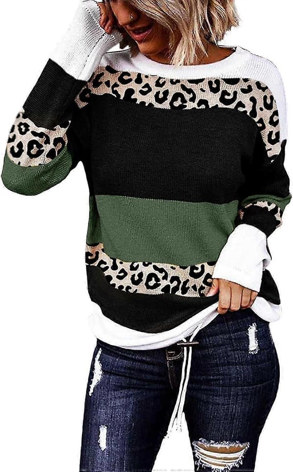 Efterårs Sweaters Rund Hals Stribet Sød Vinter Pullover Sweaters Til Kvinder Trendy 2023 Snøre Small Printed Green