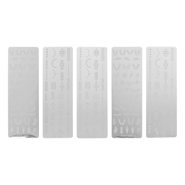 5 ark metalstencils negledesignplader metalnegleplade manicureplader neglestempel skabeloner
