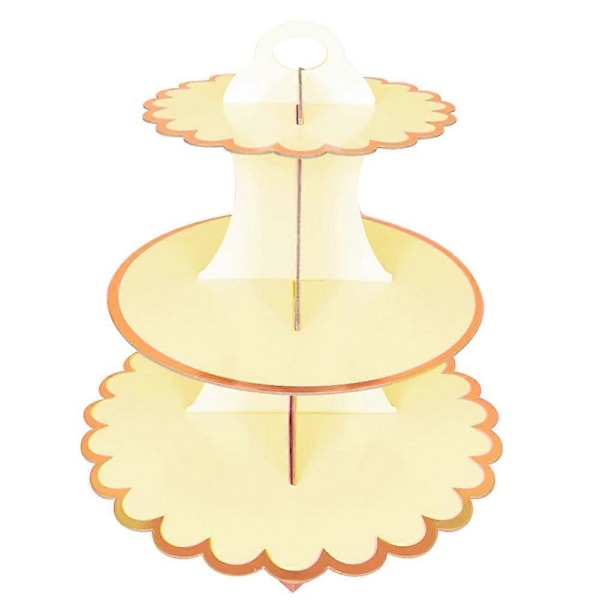 3-Vånings Cupcake Dessert Pappersställ Display Rack Födelsedag Bröllop Festtillbehör Yellow Lace Edge