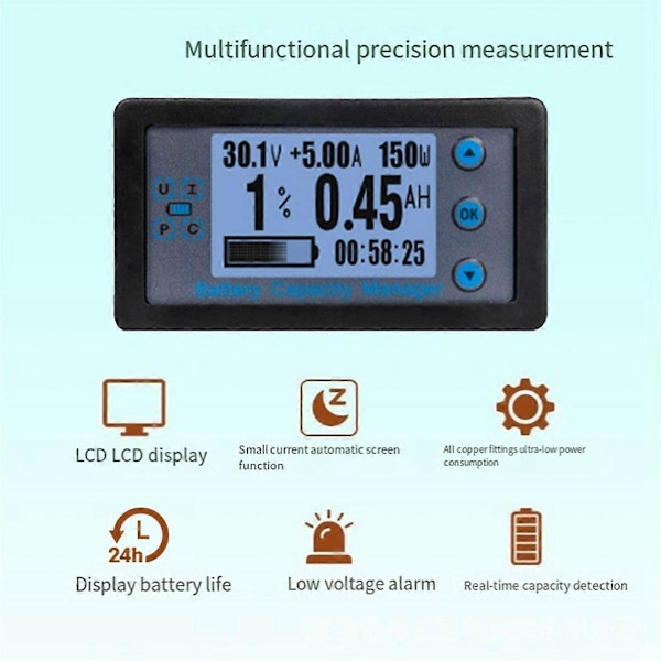 VA9510 Batterikapacitetshanterare Digital Spänning Ström Effektmätare