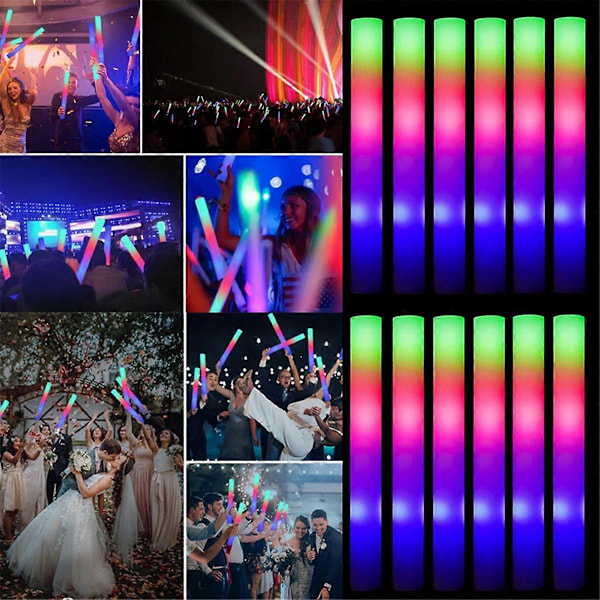 LED Glow Sticks Färgglada RGB Glow Foam Sticks Cheer Tubes