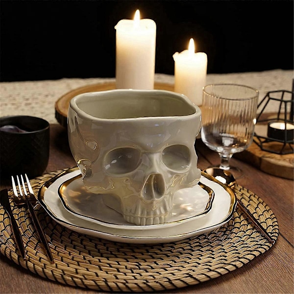 Retro Bordplade Dekoration Porcelæn Gotisk Kranie Pastaskål S