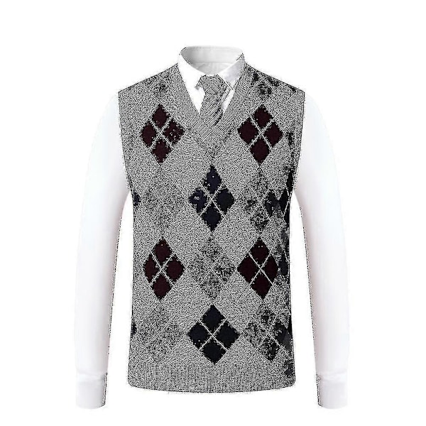 Herr Cashmere Pullover Ullblandning Ärmlös Stickad V-ringad Tröja Grey L