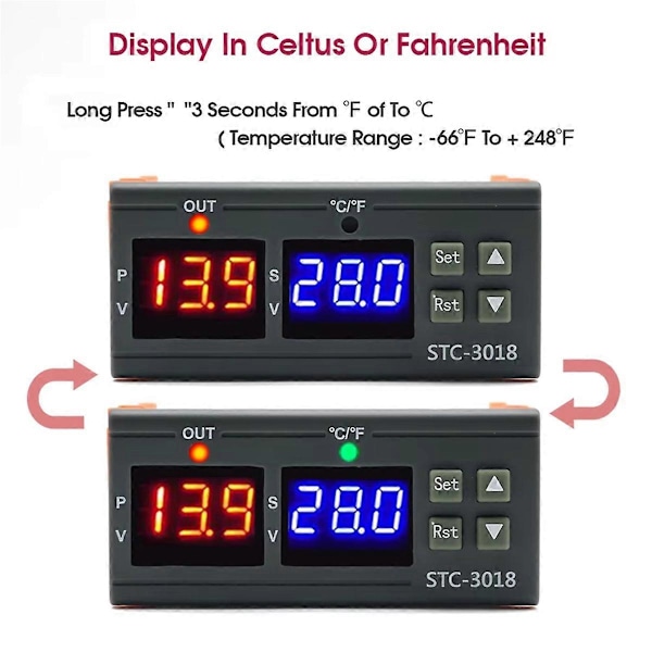 STC-3018 Dubbel Digital Temperaturkontroller med Värmare Kylare 12V