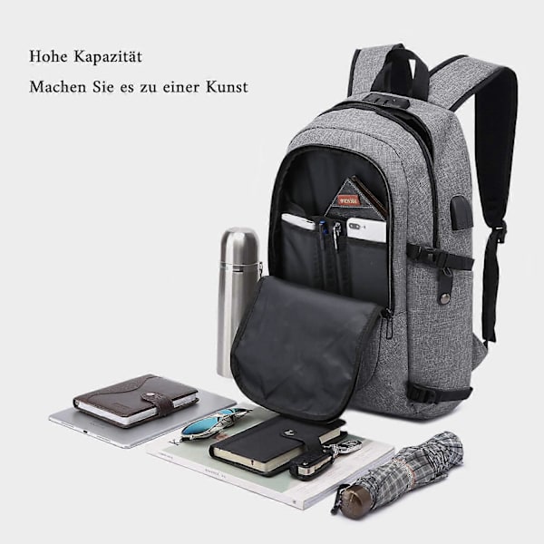 Stöldskydd Laptop Ryggsäck 15,6 Tum Vattentät Hane Med USB Laddningsport Arbetsryggsäck Funktionell Ryggsäck Laptop Ryggsäck