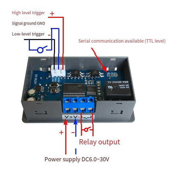 DC 6-30V LED Digital Tidsfördröjningsrelämodul Programmerbar Reläkontrollbrytare Timing Trigger Cykel med Fodral