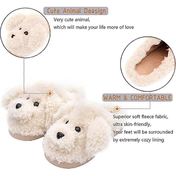 Dam Söta Nalle Djurtofflor Hustomtar Varma Memory Foam Bomull Mysiga Mjuka Fleece Plysch Hemtofflor Inomhus Utomhus-Beige-37-38