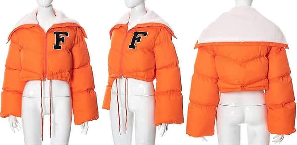 Dam Vadderad Jacka Kort Modell Dragkedja Varm Quiltad Jacka Med Oversize Lång Ärm Orange Large