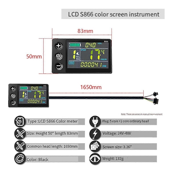 Cykel LED S866 Display Panel 40A Sinusvåg Kontroller Borstlös