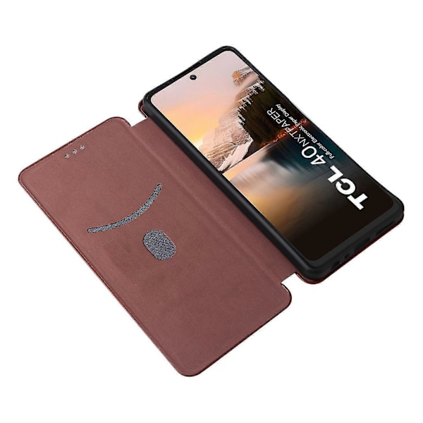 Tcl 40 Nxtpaper -nahkakotelo, jossa korttipaikat, puhelinkotelo magneettisella sulkimella Brown