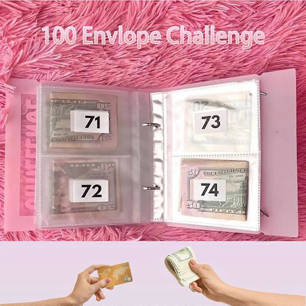 100 Kuvert Utmaning Pärm, Sparutmaningsbox kit Kontant Sparutmaningskit, Sparutmaningsbok med Kontantkuvert style2385