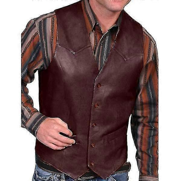 Herre Efterårsmode Cowboy Kunstlæder Vest Black M