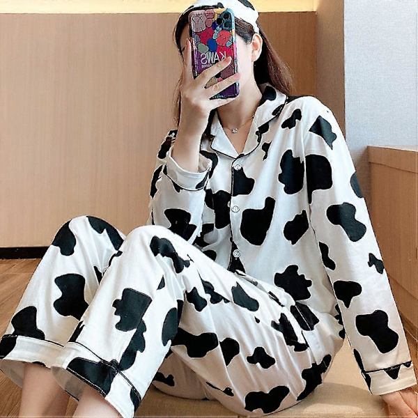 1 Set Dam Långärmad Sovkläder Långbyxor Hem Ko Mönster Pyjamas (XL)