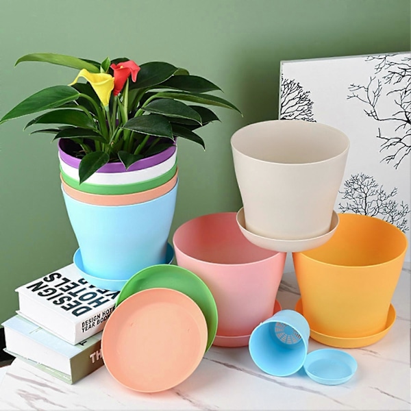 2 st Blomkruka med Fat Stor Öppning PP Dräneringshål Växtbehållare för Balkong Light Orange S
