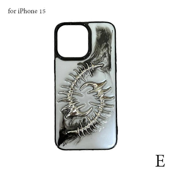 3D Metall Fiskben Transparent Telefonfodral För iPhone 16 15 14 13 12 11 Pro Max Plus Black For 15