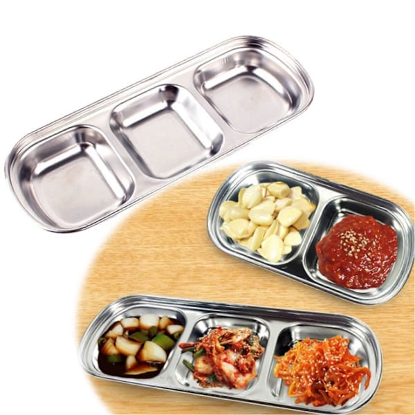 Barbecue Dippskål Rostfri Stålplatta Sås Kryddskål Köksredskap Silver 2 Grid