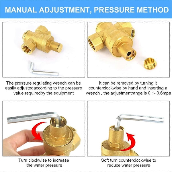 Vattenrycksregulator 3/4 tum med mätare, justerbar vattenrycksreduceringsventil för vattenrycksregulator DN20
