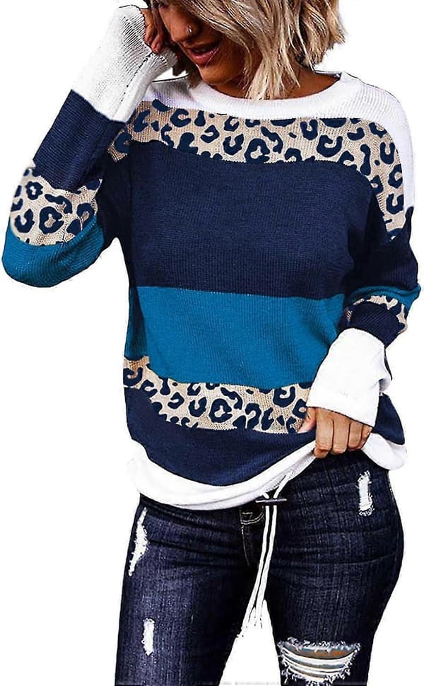 Efterårs Sweaters Rund Hals Stribet Sød Vinter Pullover Sweaters Til Kvinder Trendy 2023 Snøre Small Printed Blue