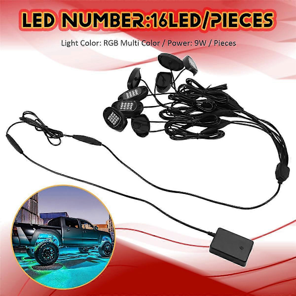 Bil 8 Poddar RGB LED Rock Lights Kit Underglow Flerfärgad Neonljus Pod med Bluetooth App Kontroll för Lastbil ATV UTV SUV