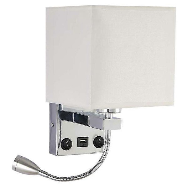 LED Vägglampa Sänglampa Sovrum Applikation med Strömbrytare USB (Utan Glödlampor)