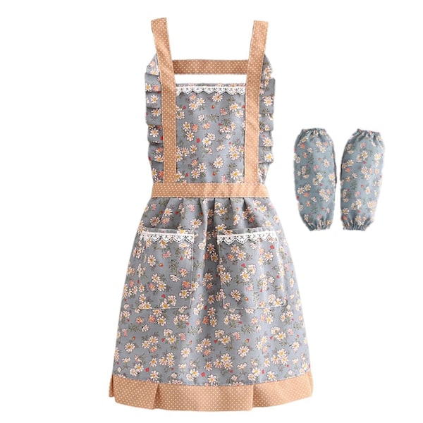 Ärmlöst Andningsbart Matlagningsförkläde med Spets Dubbla Fickor Prickigt Vattentätt PVC Bred Axelrem Köksförkläde för Hemmet Baby Blue B