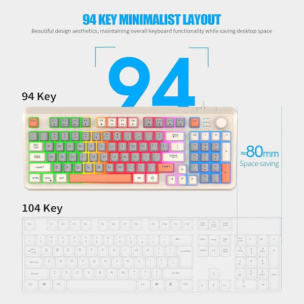 K82 Speltangentbord för gamers, 94 tangenter, trådbundet tangentbord för bärbar dator, laptop, stationär dator (Bin)