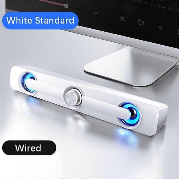 Bluetooth Soundbar Stereo LED Lys Subwoofer Højttaler til Computer TV Telefon White with Bluetooth