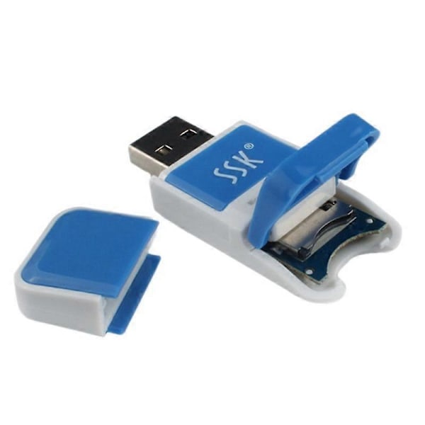 SCRS022 Kortläsare 480Mbps Plug and Play USB 2.0 USB Flash Mini SD-kortläsare för PC Laptop Vit+Blå