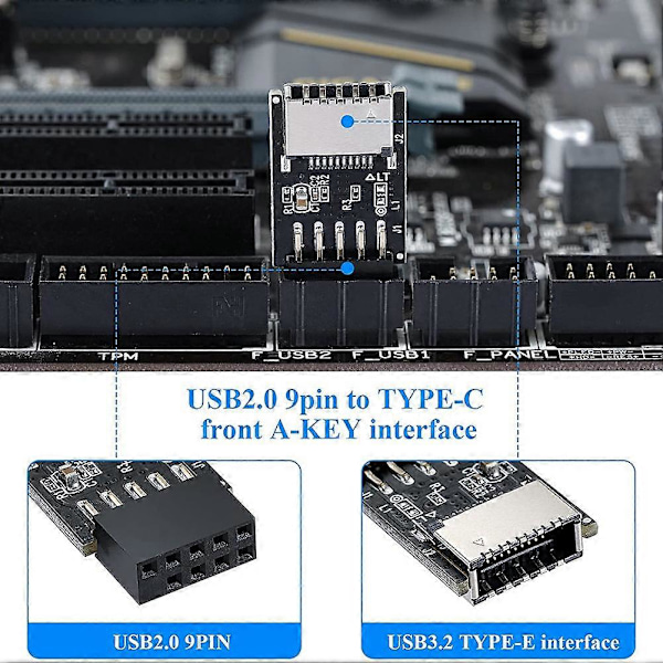 USB 2.0 Frontpanel Header USB 9Pin till USB 2.0 Typ-E