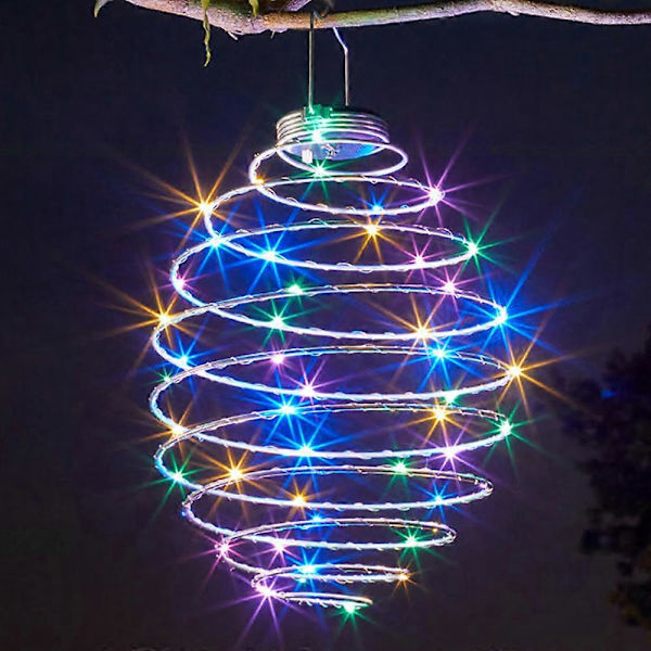 Aurinkospiraali LED-lyhty, aurinkopuutarhavalo ulkokäyttöön, koristeellinen riippuvalo, puutarha, patio, kuisti Silver circle colored lights