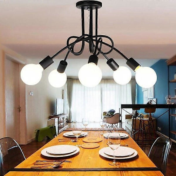 TCGG-Taklampa Industriell Metall Järn, Edison 5 Lampor Taklampa Design E27 5 Lampor Retro Ljuskrona för Sovrum Vardagsrum Kök Matsal