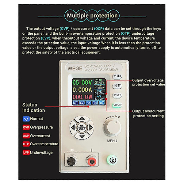 WZ3605 Anti-Backflow Justerbar Digital Kontroll DC Strömförsörjning 36V D