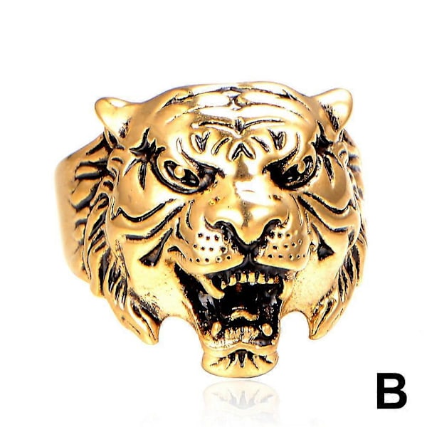 Dominerande Tigerhuvud Ring Justerbar Öppning Herrsmycken Golden