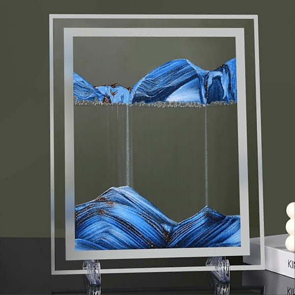 Elegant 3D Effekt Timglas Målning Vacker Skapar Atmosfär Glas Rörlig Sand Bild för Skrivbord Yellow 10Inch