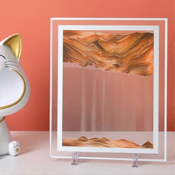 Elegant 3D Effekt Timglas Målning Vacker Skapar Atmosfär Glas Rörlig Sand Bild för Skrivbord Yellow 10Inch
