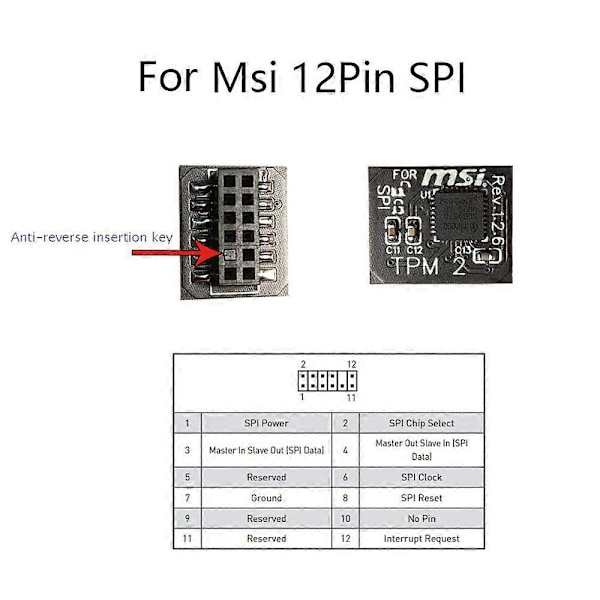 2.0 Krypteringssäkerhetsmodul Fjärrkort 12 Pin SPI TPM2.0 Säkerhetsmodul för Moderkort