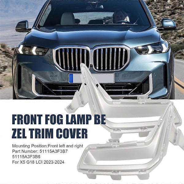 1 Par Främre Dimljus Lampa Infattning Krom Trimskydd för X5 G18 2023-2024 Aircurtain Vänster Höger Silver
