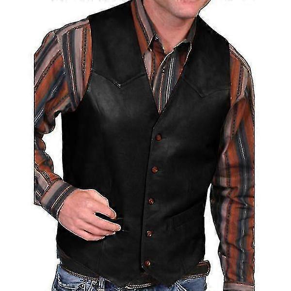 Herre Efterårsmode Cowboy Kunstlæder Vest Brown XL