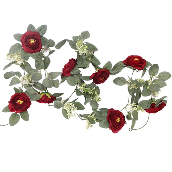 1 stk./2 stk. kunstig blomsterranke 2 m rosenbladranke guirlande med 8 kameliablomster simuleret kameliablomststreng til fest bryllup væg Wine Red 1pc
