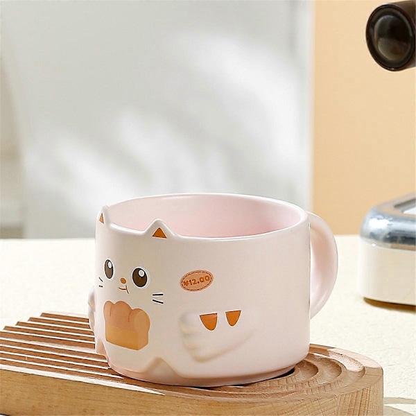 Keramisk kattmugg - Staplad vattenkopp med kattöron-design, Brun