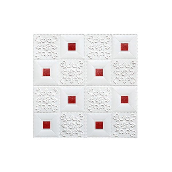 JiKaiX Självhäftande Väggplattor 3D Dekorativ Panel Texturerad Självhäftande Skum Väggdekal för Badrum Kök Stänkskydd White  Red 4.5MM