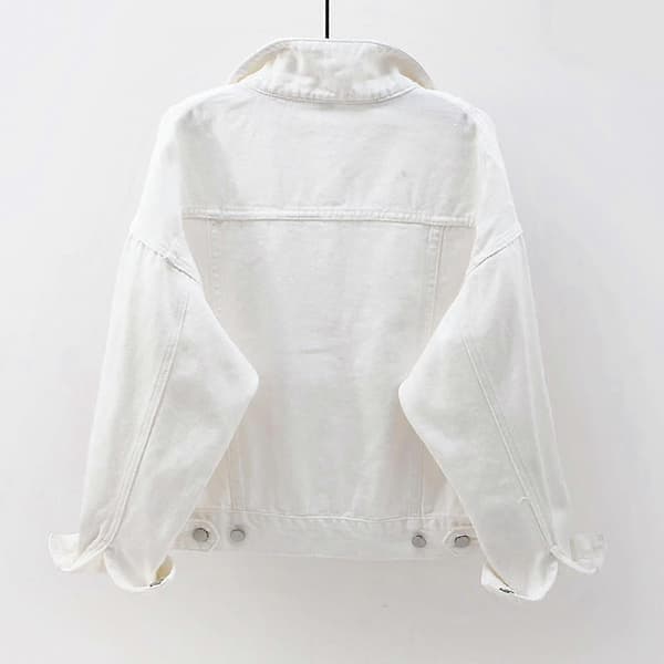 Dame Vår- og høstjakker Varm Solid Lang Eeve Denim Jakke Yttertøy White L