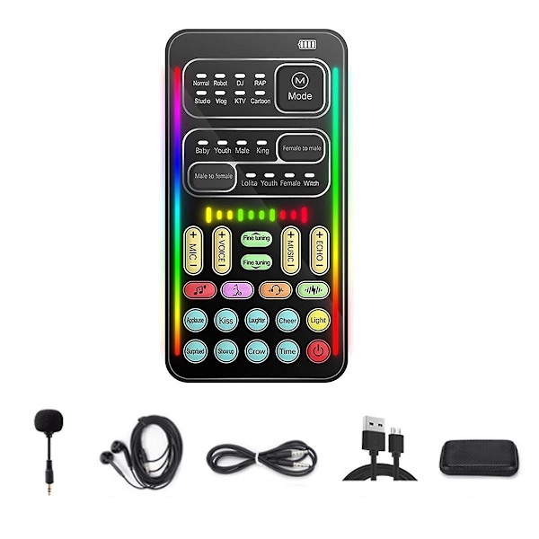 I9 Röstförvrängare Komplett Kit Flera Ljudeffekter Bluetooth Live Ljudkort Ultratunn Bärbar Live