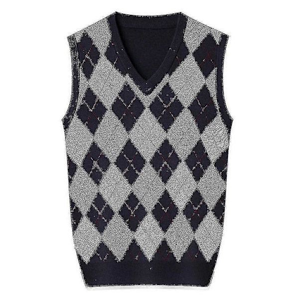 Miesten kashmirvillasekoitus neule hihaton V-aukkoinen villapaita Dark Blue XL