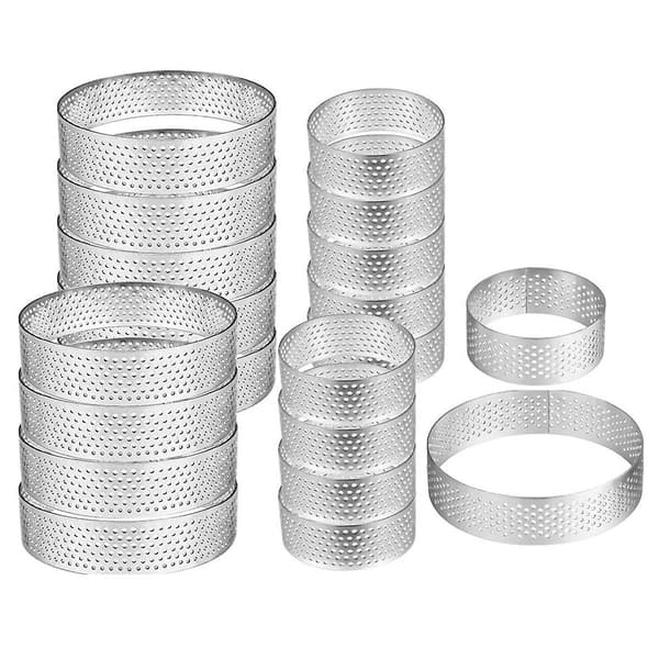 20-pack Perforerade Tartringar, Non-stick Rund Kakring, Rund Mousse Kakring Rostfritt Stål, Ba